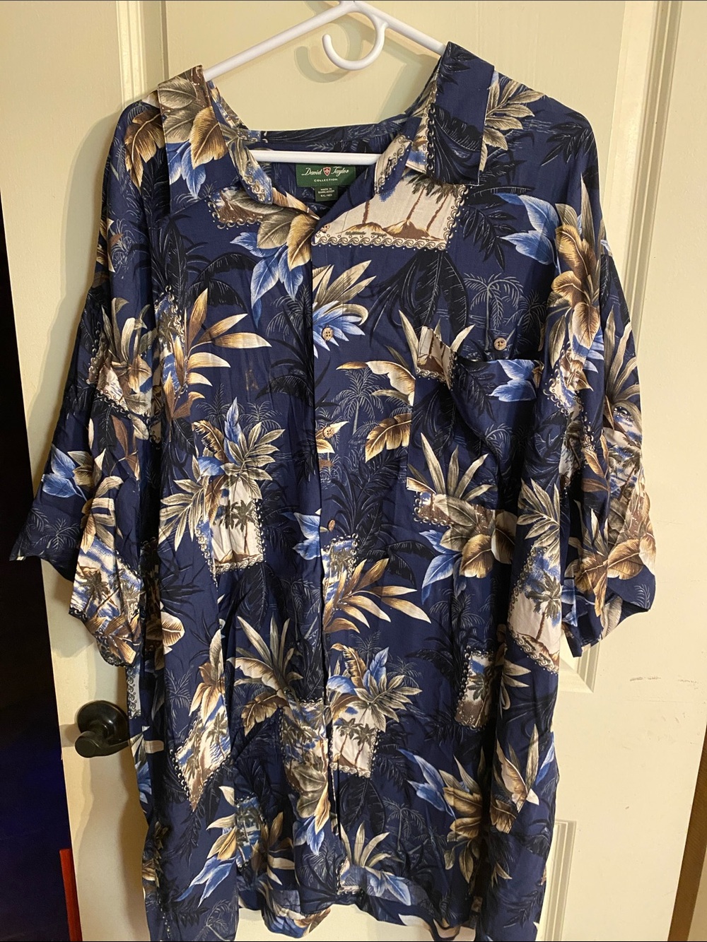 David Taylor Navy Blue Tropical Floral Button-Down Shirt